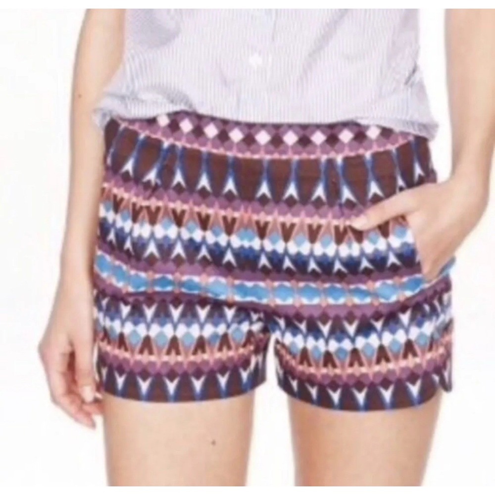 J CREW Sz 2 Shorts Women Back‎ Zip Style A6430 Shorts Tribal Stretch Geometric